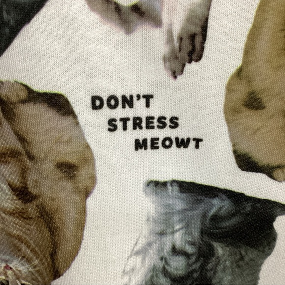 Wound Up Crazy Cat Theme Polyester Graphic Sweatshirt Junior XXL Don’t Stress Me - Picture 2 of 6